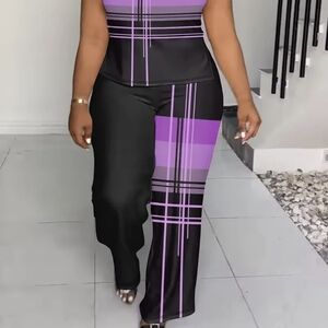 Purple and Black Women's Leggings Set